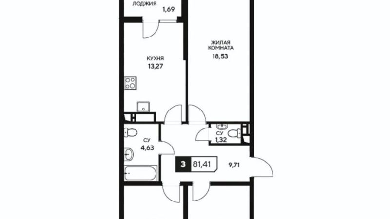 Продам 3-комнатную квартиру от застройщика, 81.41 м², Анапа, Корпус                                                     2