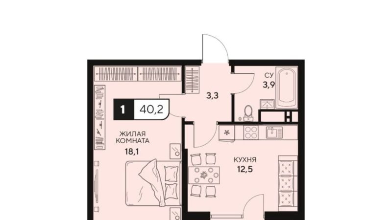 Продаю 1-комнатную квартиру от застройщика, 40.2 м², Анапа, Анапское шоссе,                                                     18к2