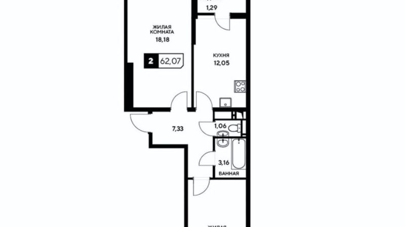 Продаем 2-комнатную квартиру от застройщика, 62.07 м², Анапа, Корпус                                                     4