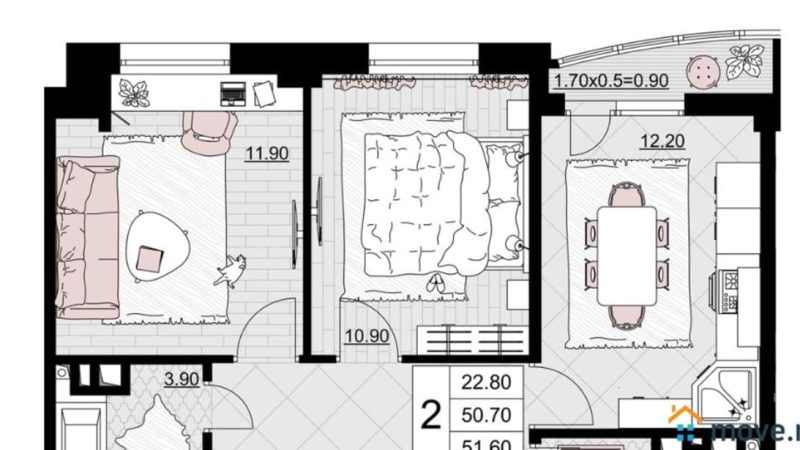 Продажа 2-комнатной квартиры от застройщика, 51.6 м², Анапа, проезд Межсанаторный,                                                     20К