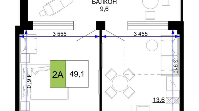 Продажа 2-комнатных апартаментов от застройщика, 49.1 м², Анапа, проезд Сосновый, Литер                                                     1