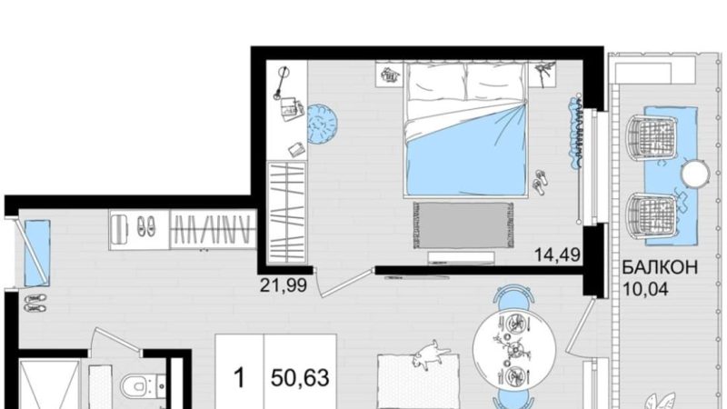 Продаем 1-комнатные апартаменты от застройщика, 49.37 м², Анапа, шоссе Симферопольское, Корпус                                                     2