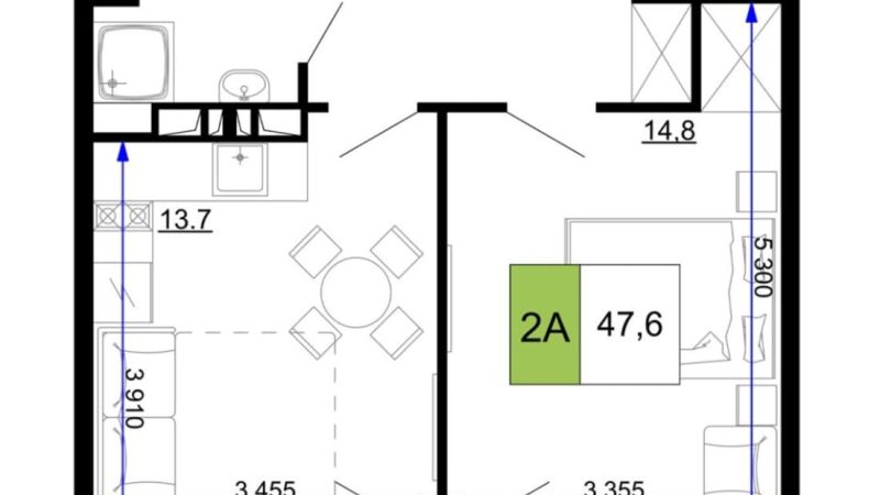 Продажа 2-комнатных апартаментов от застройщика, 47.6 м², Анапа, проезд Сосновый, Литер                                                     1