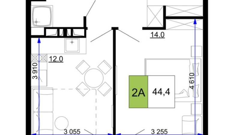 Продажа 2-комнатных апартаментов от застройщика, 44.4 м², Анапа, проезд Сосновый, Литер                                                     1