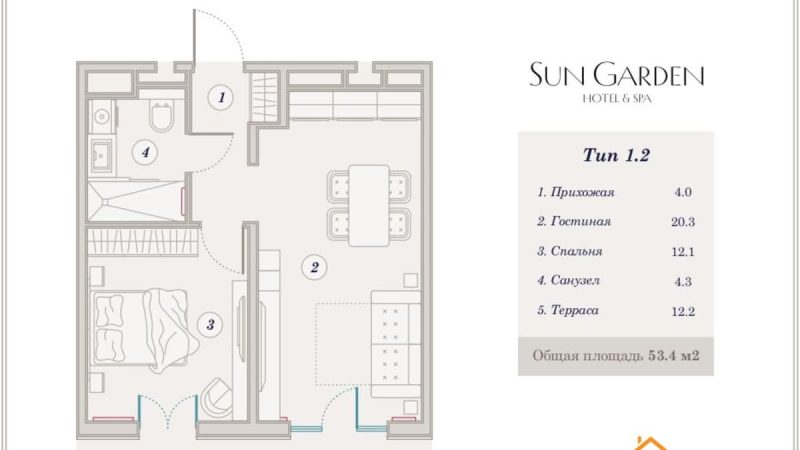 Продажа 2-комнатных апартаментов от застройщика, 55.4 м², Анапа, Дом                                                     1