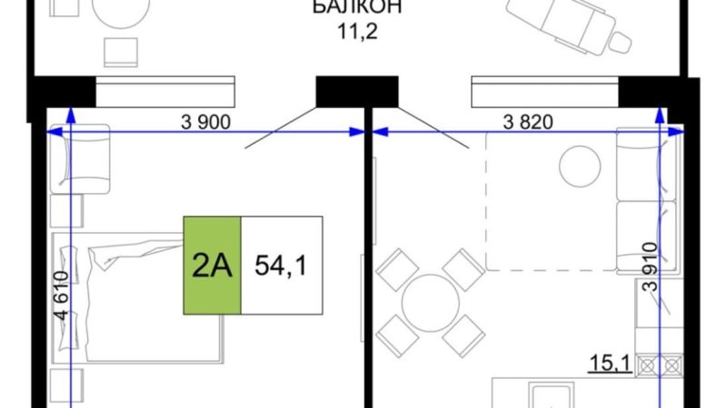 Продаем 2-комнатные апартаменты от застройщика, 54.1 м², Анапа, проезд Сосновый, Литер                                                     1