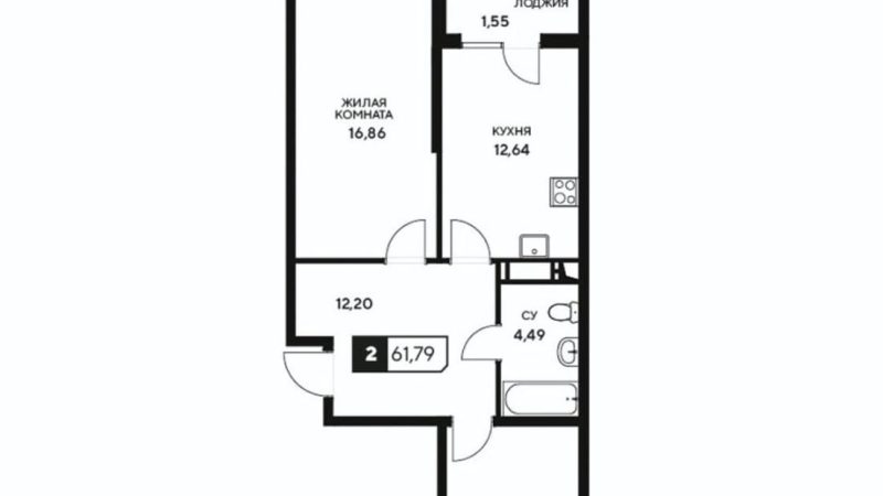 Продается 2-комнатная квартира от застройщика, 61.79 м², Анапа, Корпус                                                     2