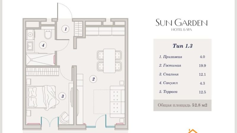 Продаем 2-комнатные апартаменты от застройщика, 52.1 м², Анапа, Дом                                                     1