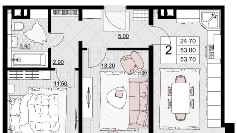 Продам 2-комнатную квартиру от застройщика, 53.7 м², Анапа, Литер                                                     6