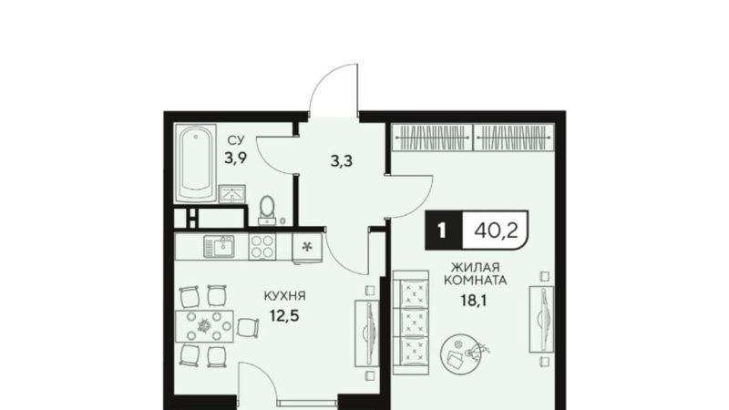 Продажа 1-комнатной квартиры от застройщика, 40.2 м², Анапа, Анапское шоссе,                                                     18к3