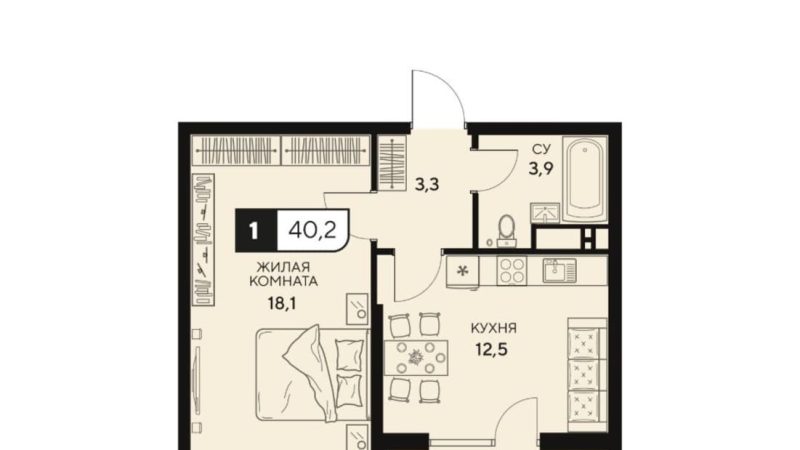 Продаю 1-комнатную квартиру от застройщика, 40.2 м², Анапа, Анапское шоссе,                                                     18к3