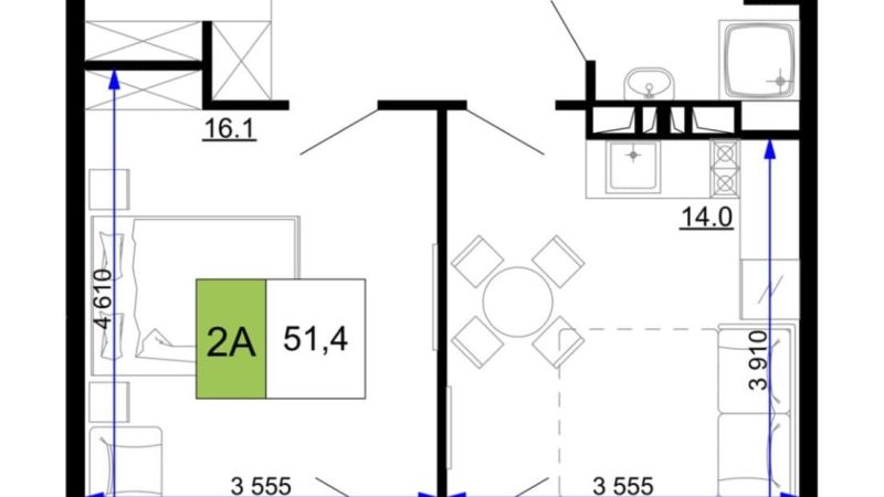 Продаем 2-комнатные апартаменты от застройщика, 51.4 м², Анапа, проезд Сосновый, Литер                                                     1